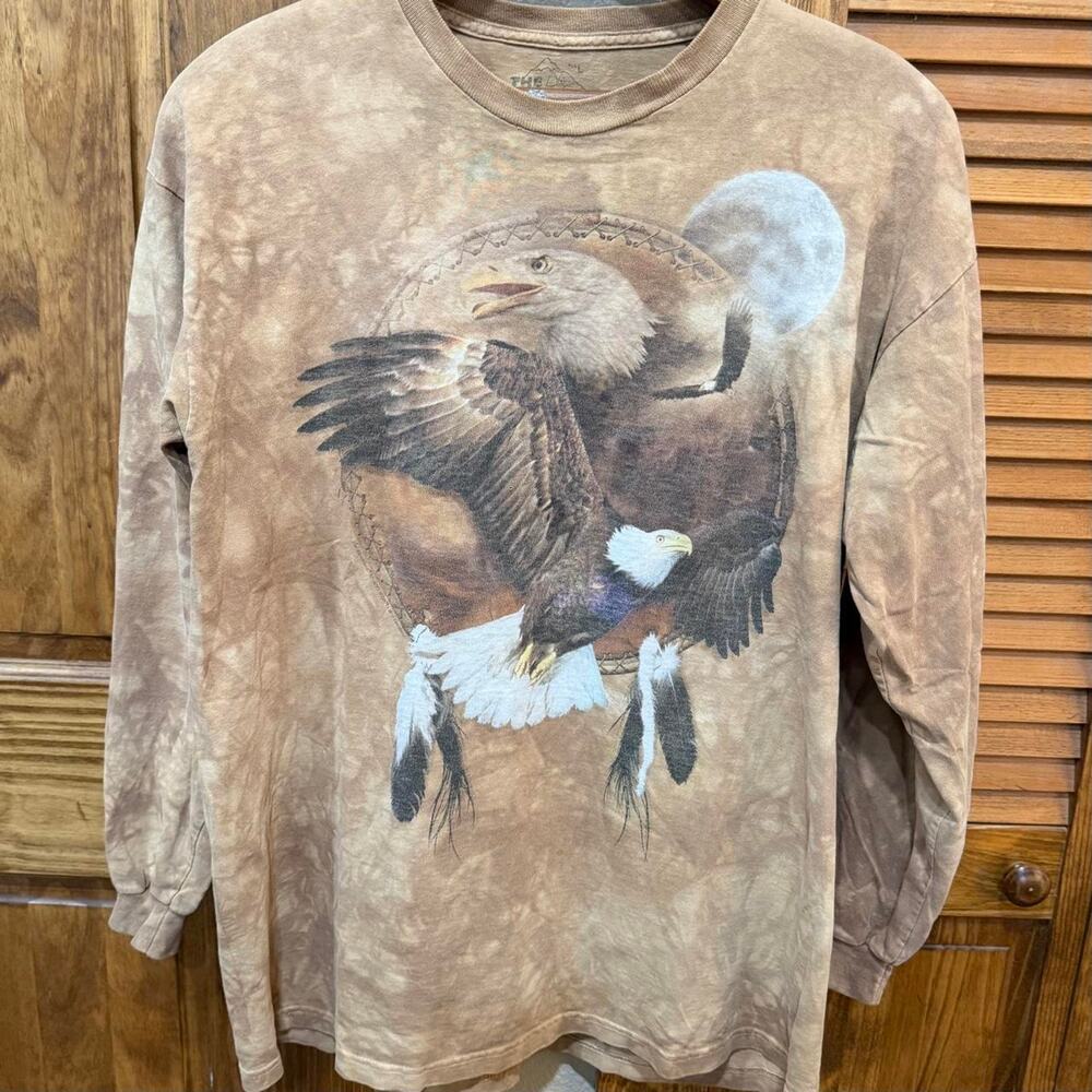 Brown eagle print tie dye tee